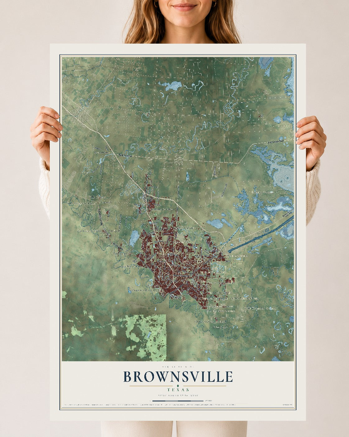 Map of Brownsville, Texas, 24 x 36 inch unframed archival matte print
