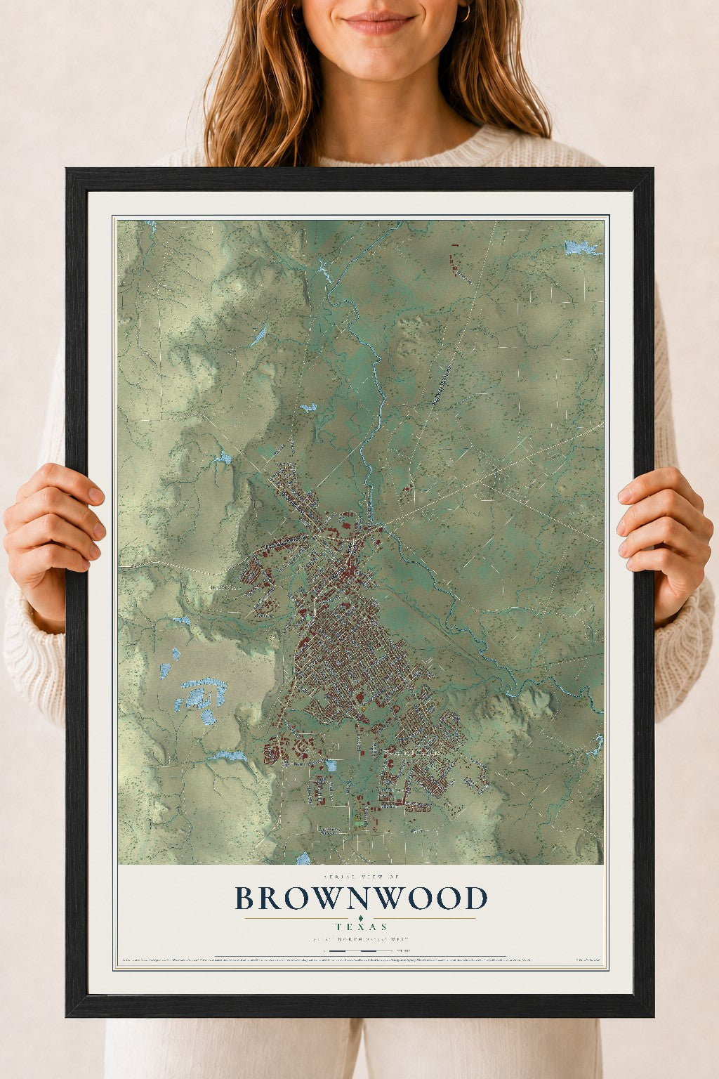 Map of Brownwood, Texas, 18 x 24 inch print in a black wood frame