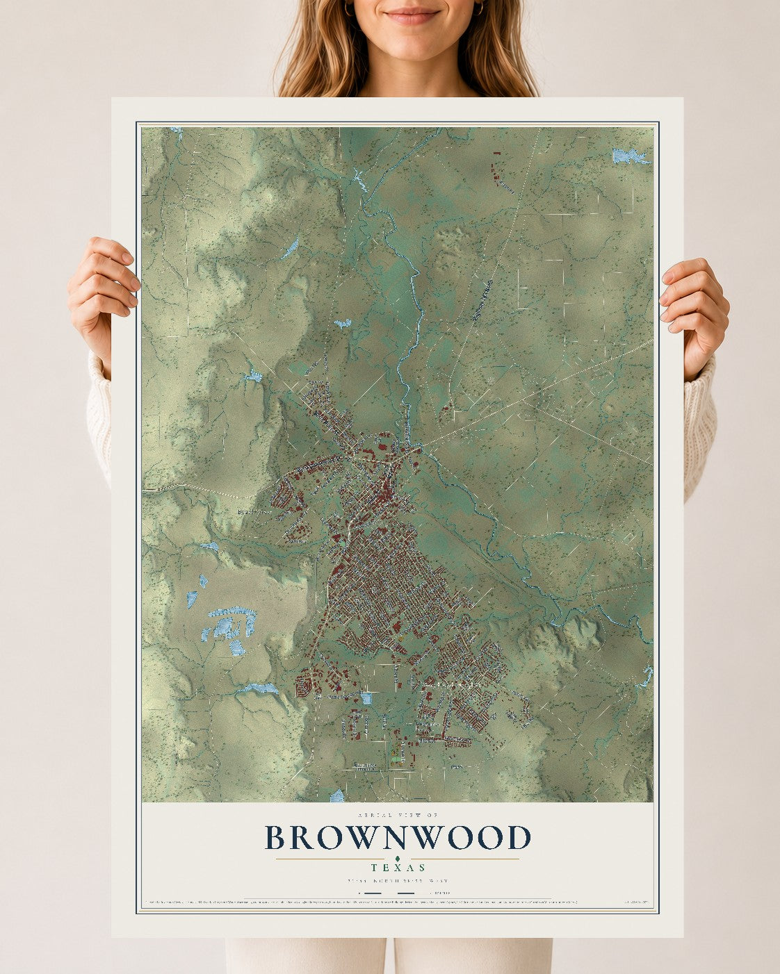 Map of Brownwood, Texas, 24 x 36 inch unframed archival matte print