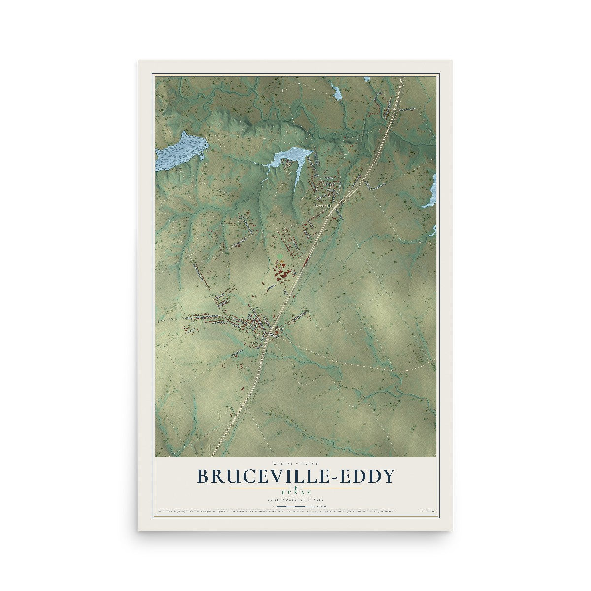 Map of Bruceville-Eddy, Texas, 12 x 18 inch unframed archival matte print