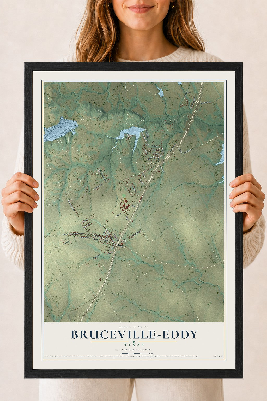 Map of Bruceville-Eddy, Texas, 18 x 24 inch print in a black wood frame