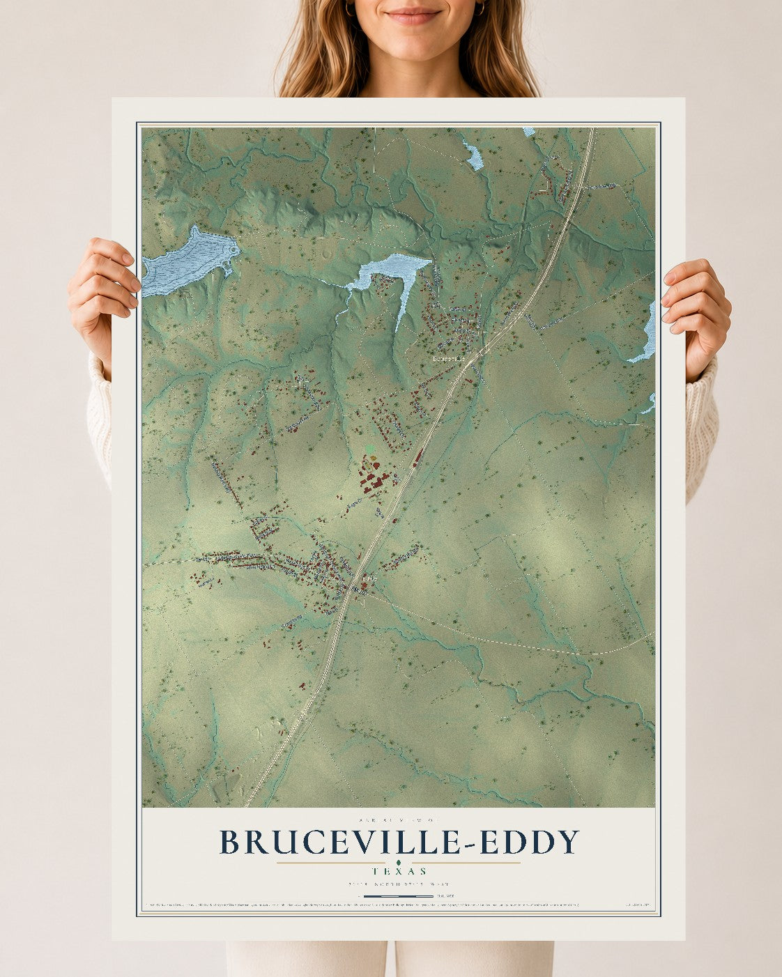 Map of Bruceville-Eddy, Texas, 24 x 36 inch unframed archival matte print