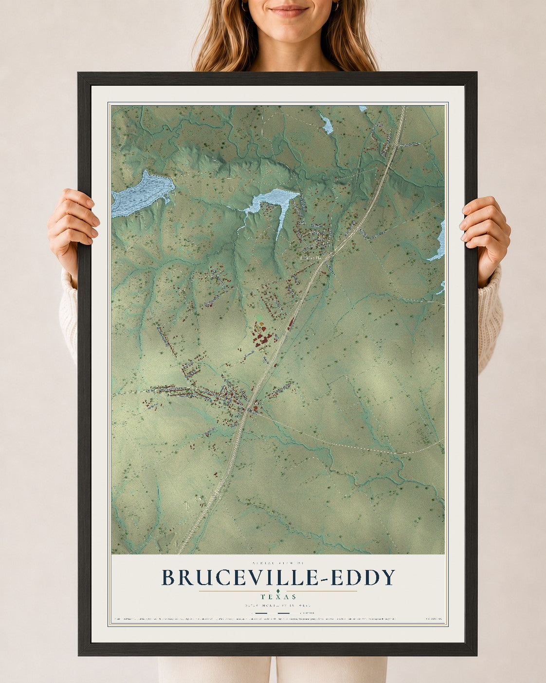 Map of Bruceville-Eddy, Texas, 24 x 36 inch print in a black wood frame