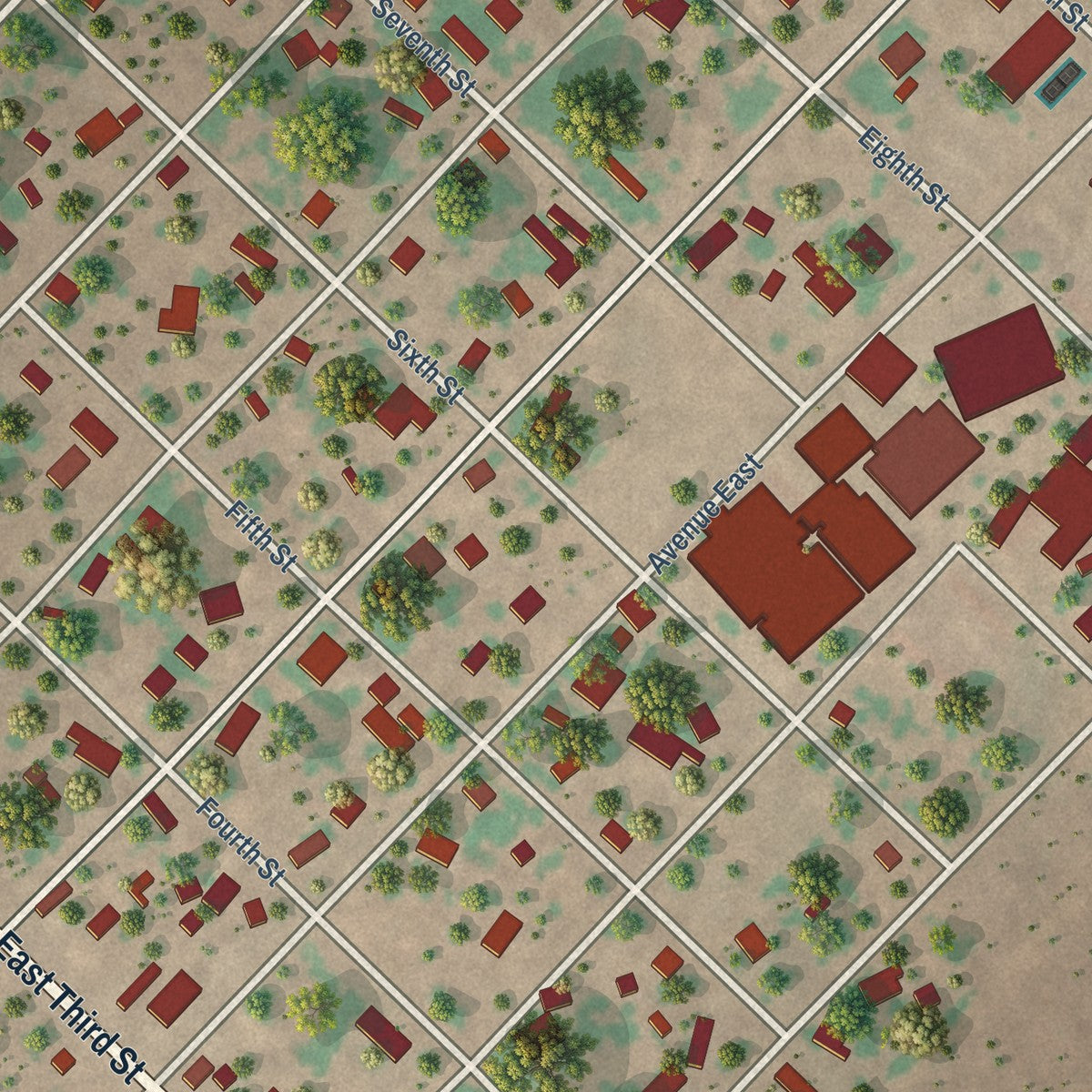 Close-up of the map of Bruni, Texas print showing street and building detail