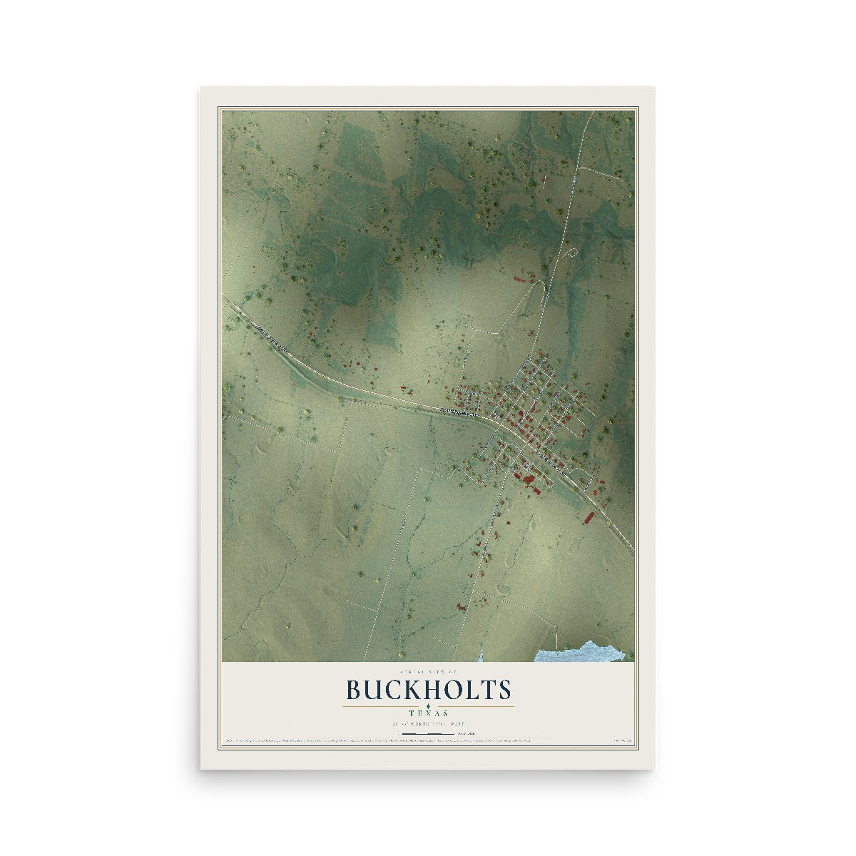 Map of Buckholts, Texas, 12 x 18 inch unframed archival matte print