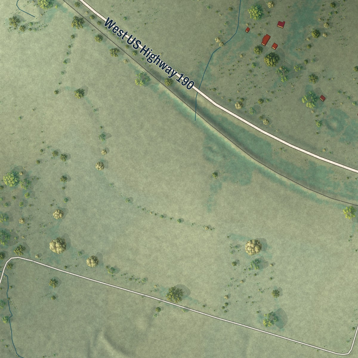 Second close-up of the map of Buckholts, Texas print showing more streets and buildings