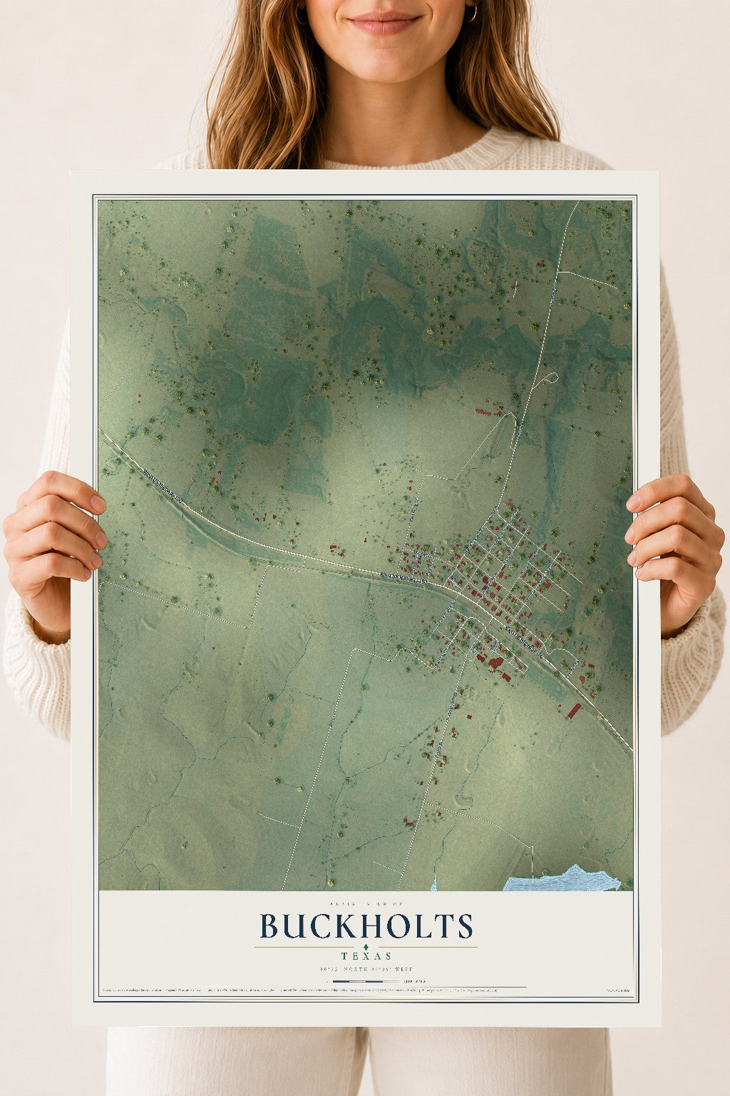 Map of Buckholts, Texas, 18 x 24 inch unframed archival matte print
