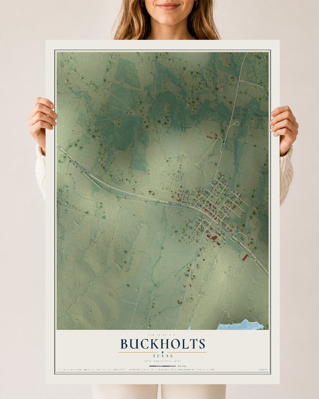 Map of Buckholts, Texas, 24 x 36 inch unframed archival matte print