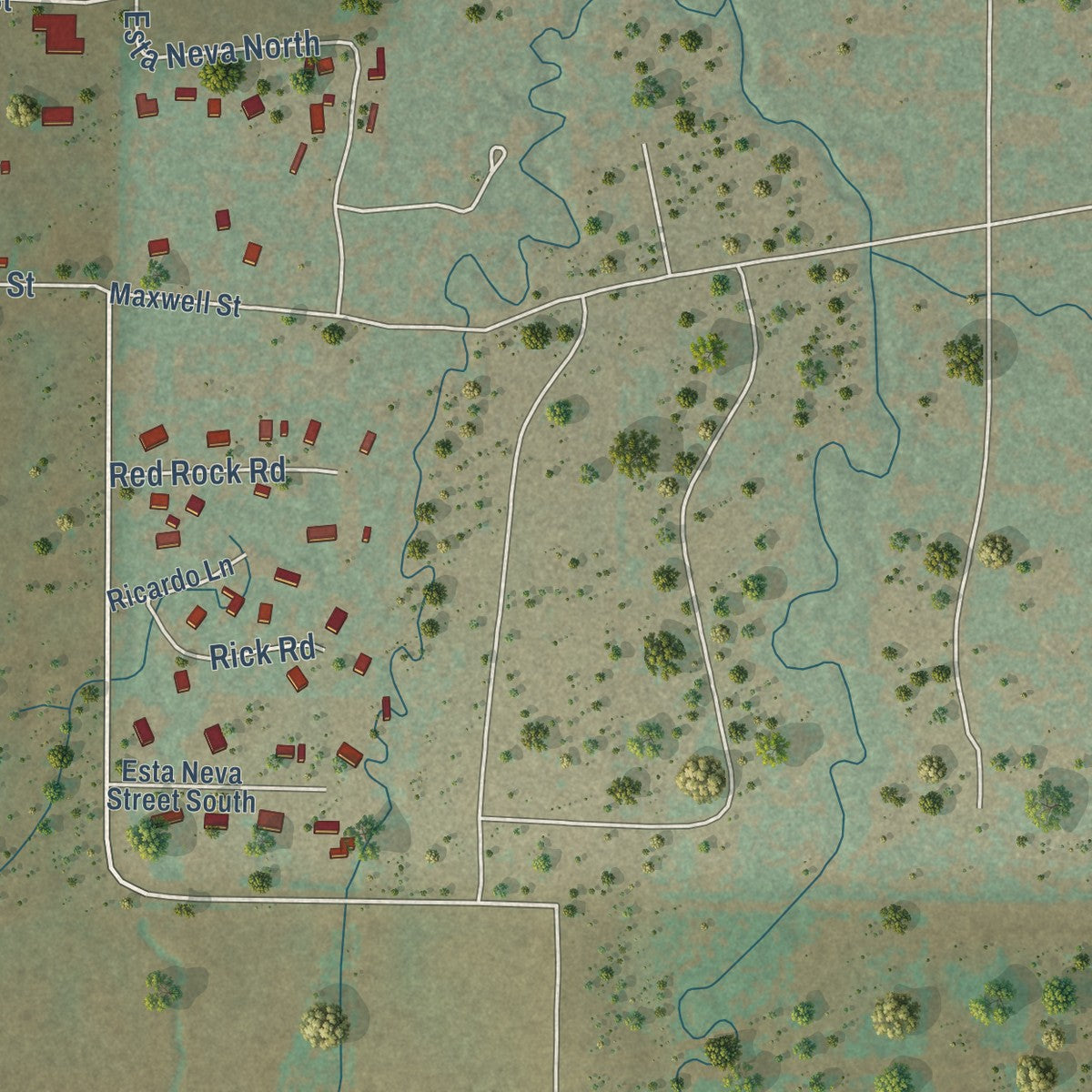 Close-up of the map of Buffalo Gap, Texas print showing street and building detail