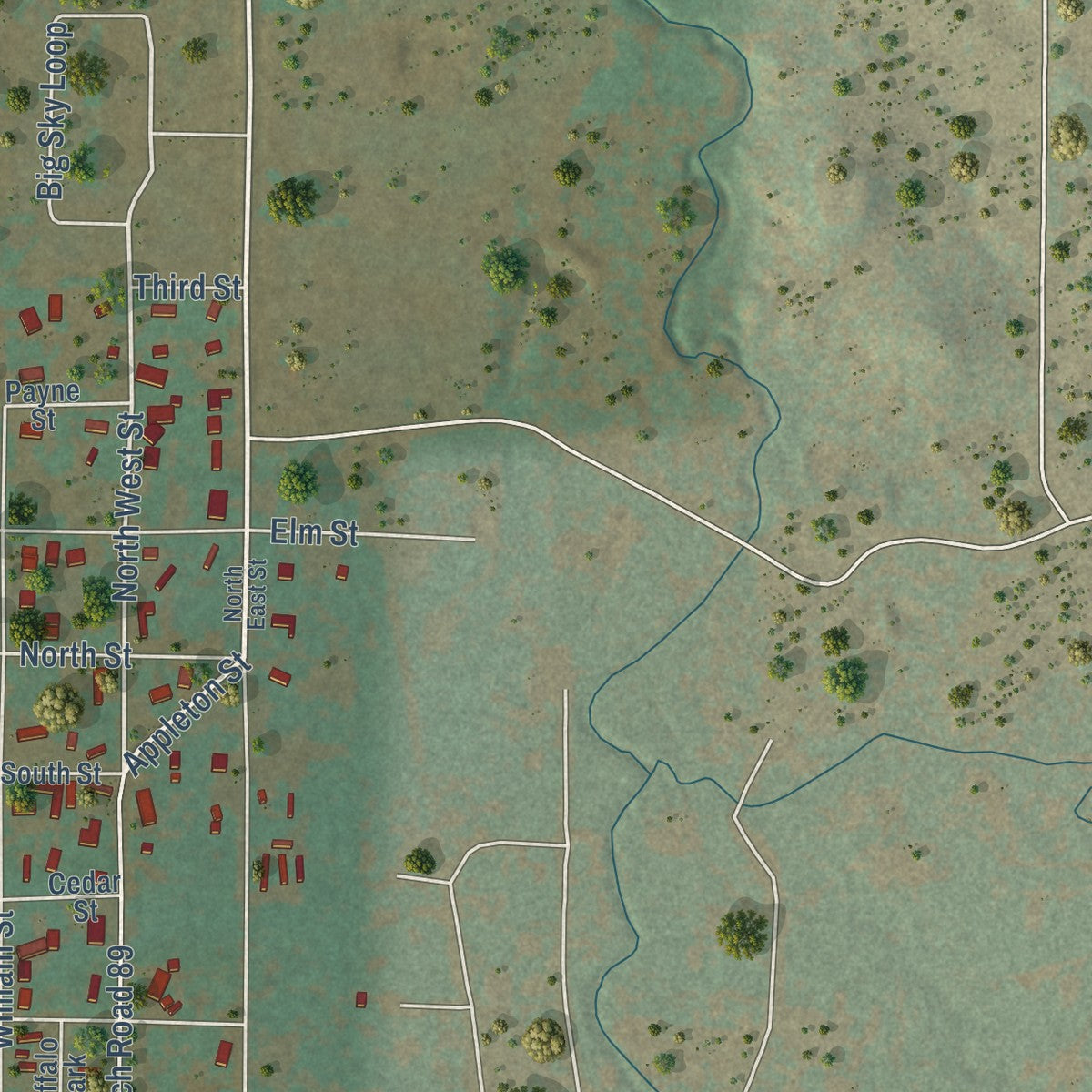 Second close-up of the map of Buffalo Gap, Texas print showing more streets and buildings