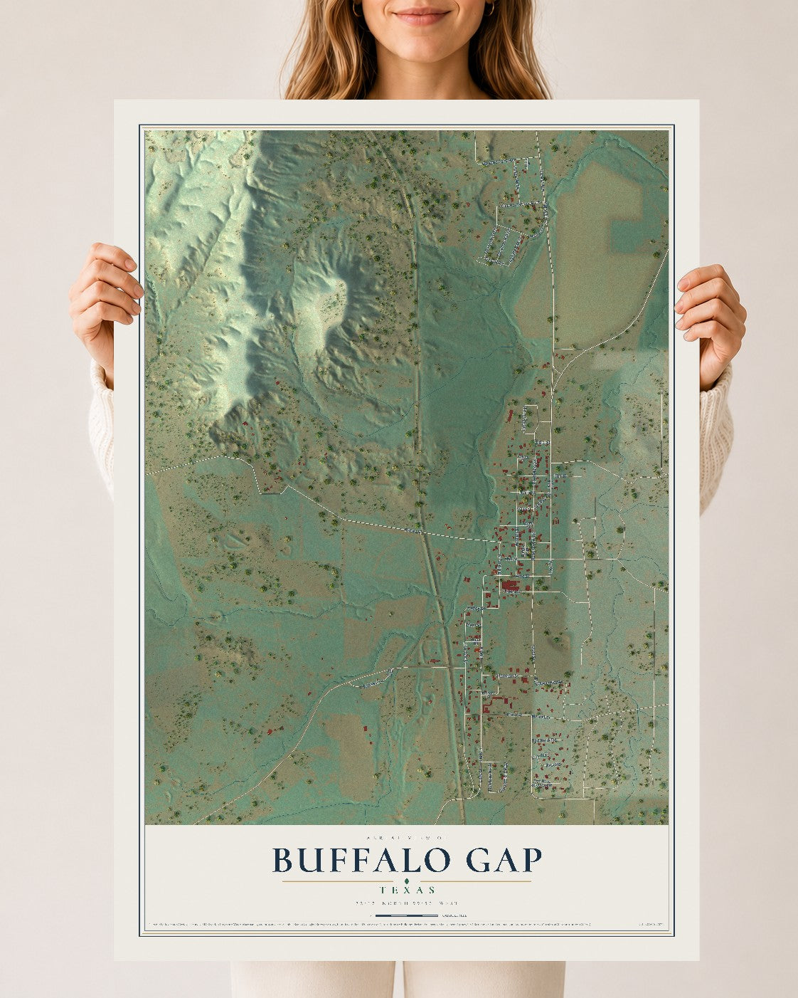 Map of Buffalo Gap, Texas, 24 x 36 inch unframed archival matte print