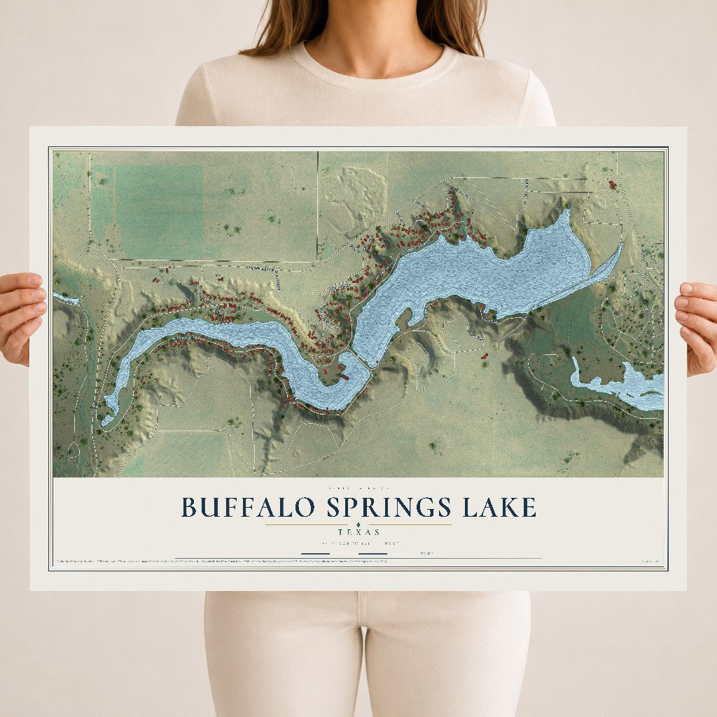 Map of Buffalo Springs Lake, Texas, 18 x 24 inch unframed archival matte print