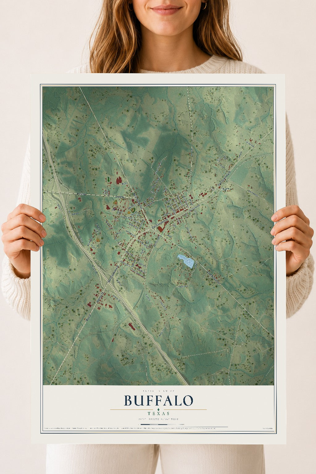Map of Buffalo, Texas, 18 x 24 inch unframed archival matte print