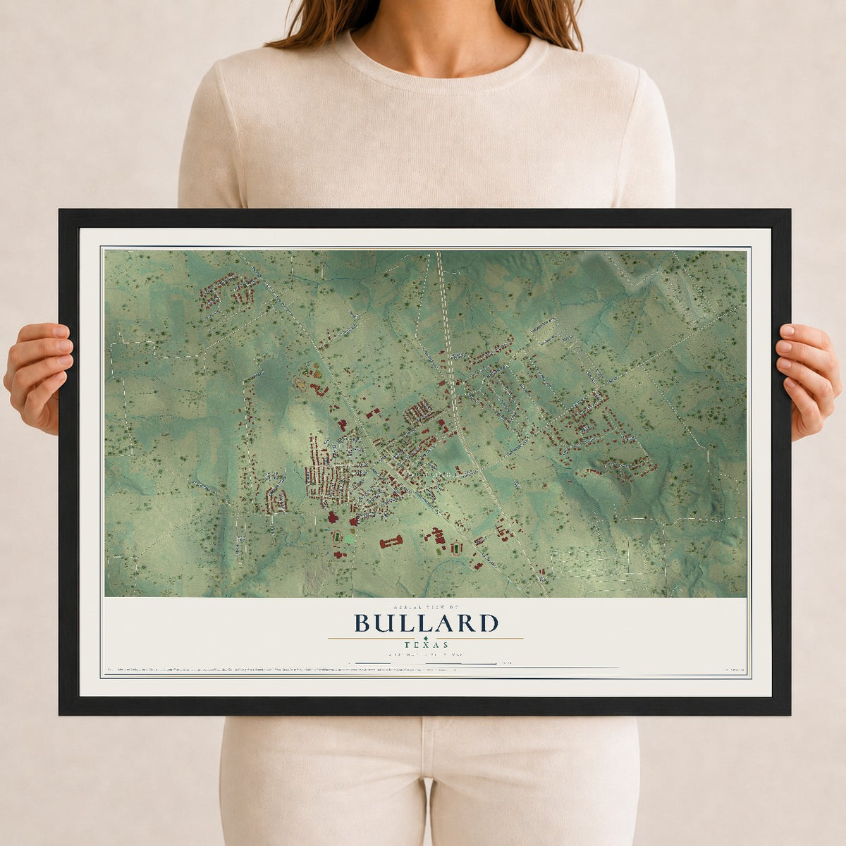 Map of Bullard, Texas, 12 x 18 inch print in a black wood frame