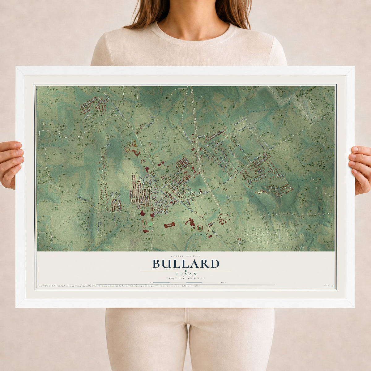 Map of Bullard, Texas, 18 x 24 inch print in a white wood frame