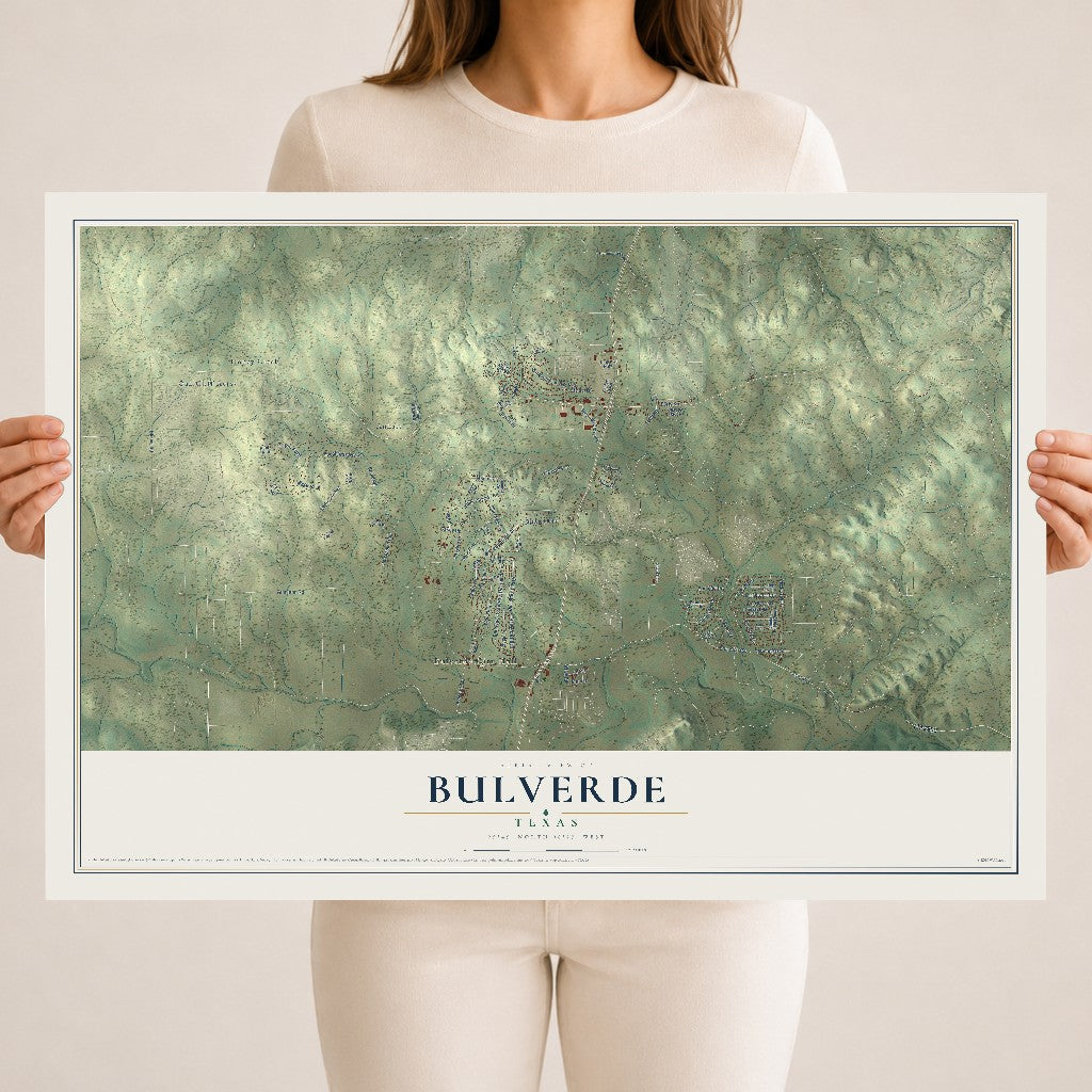 Map of Bulverde, Texas, 18 x 24 inch unframed archival matte print