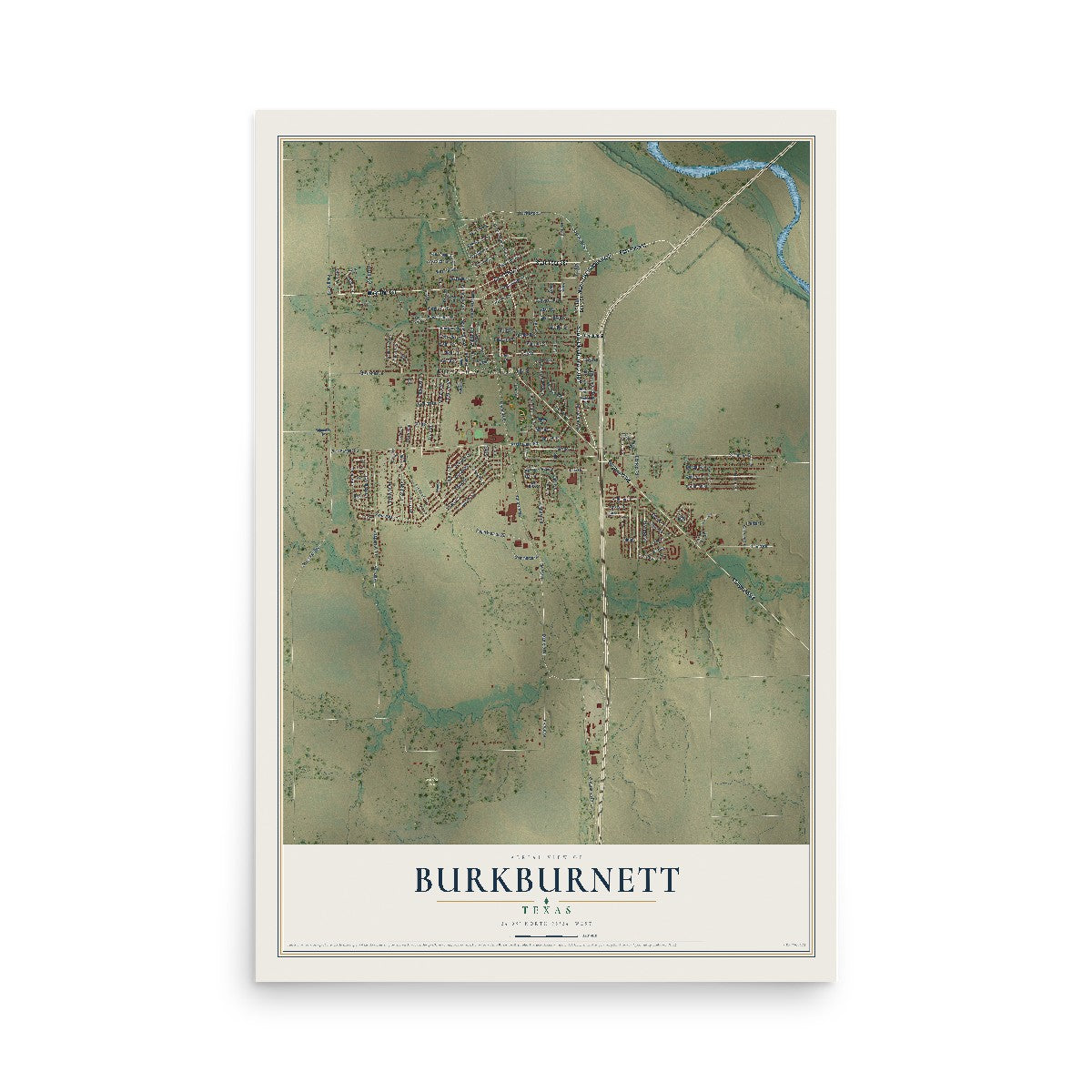 Map of Burkburnett, Texas, 12 x 18 inch unframed archival matte print