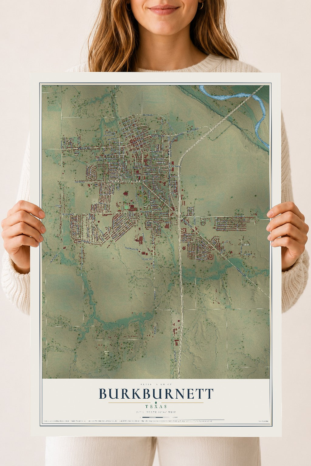 Map of Burkburnett, Texas, 18 x 24 inch unframed archival matte print