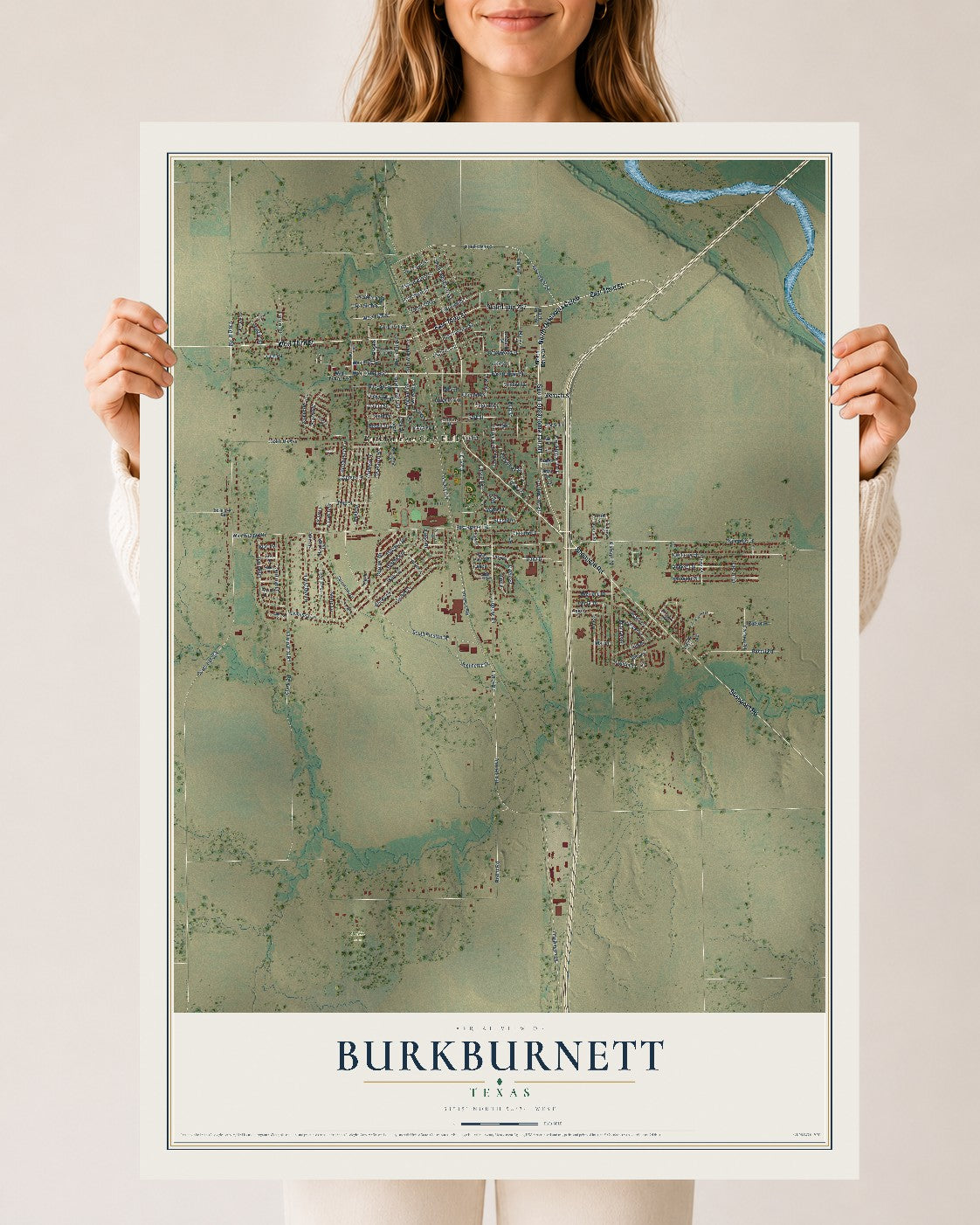 Map of Burkburnett, Texas, 24 x 36 inch unframed archival matte print