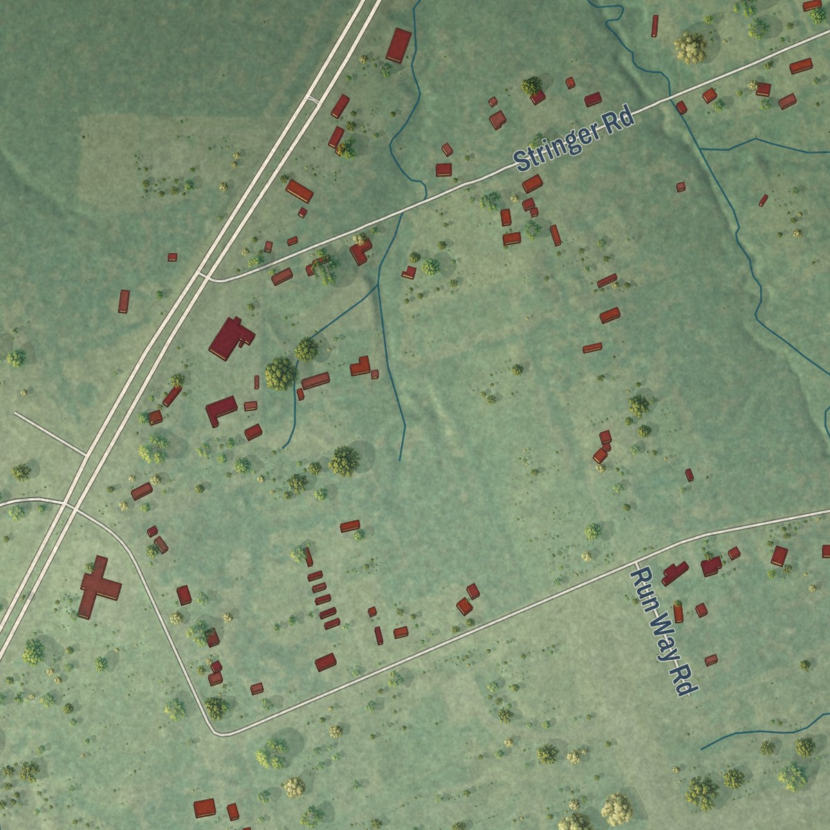Second close-up of the map of Burke, Texas print showing more streets and buildings