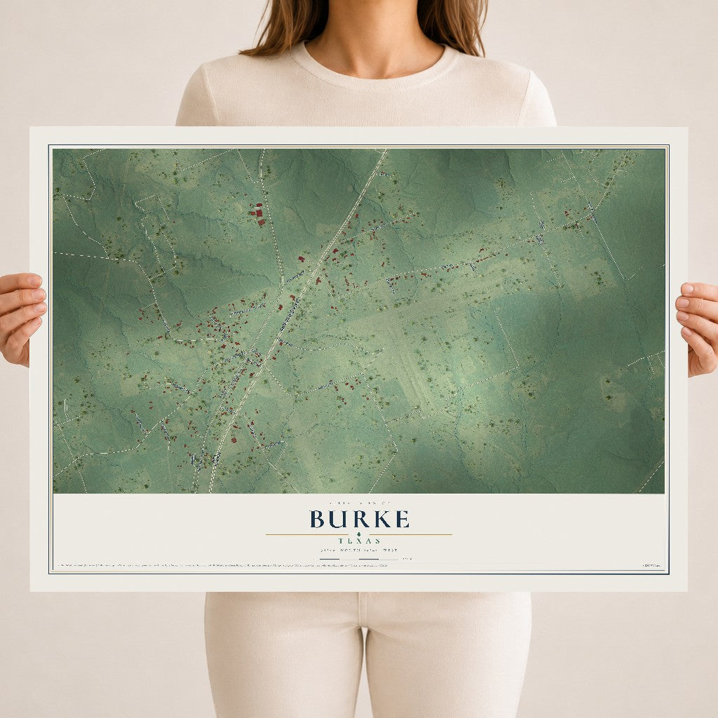 Map of Burke, Texas, 18 x 24 inch unframed archival matte print