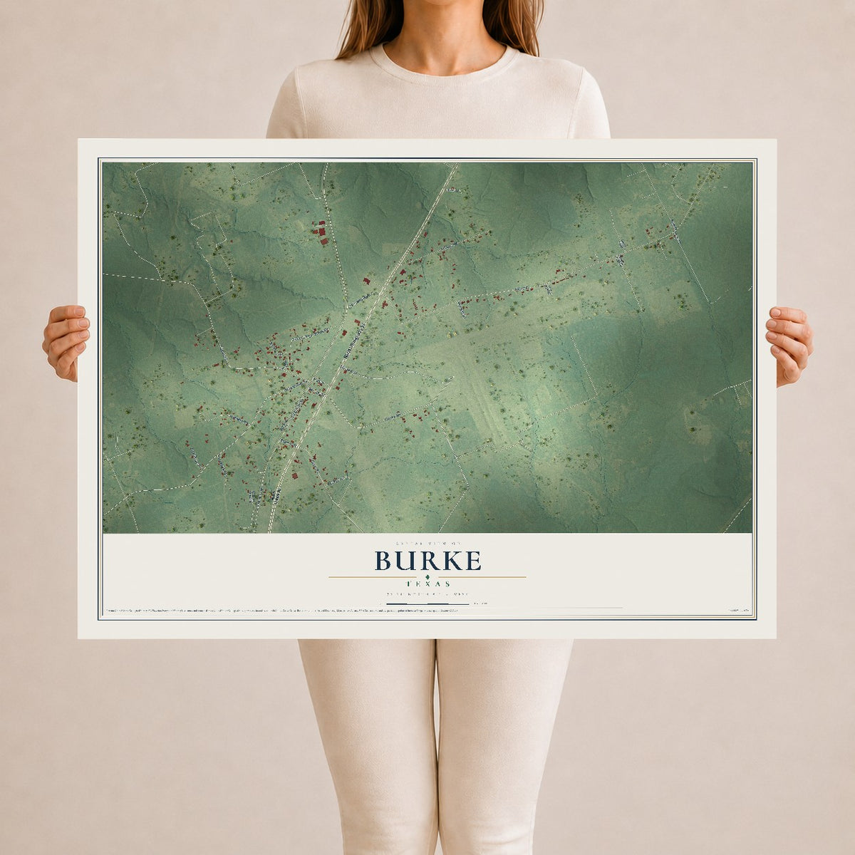 Map of Burke, Texas, 24 x 36 inch unframed archival matte print