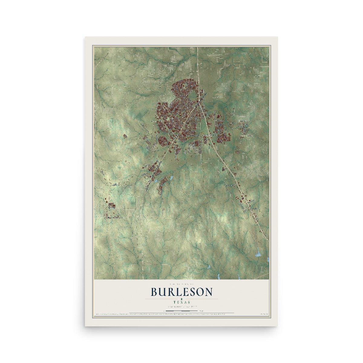 Map of Burleson, Texas, 12 x 18 inch unframed archival matte print