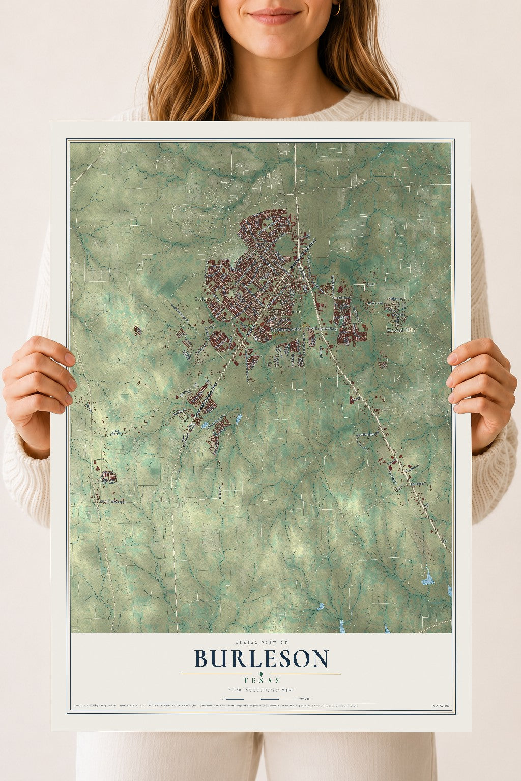 Map of Burleson, Texas, 18 x 24 inch unframed archival matte print