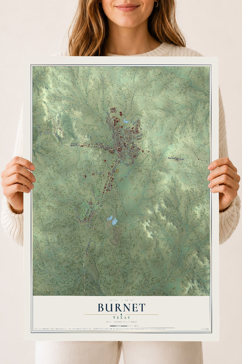 Map of Burnet, Texas, 18 x 24 inch unframed archival matte print
