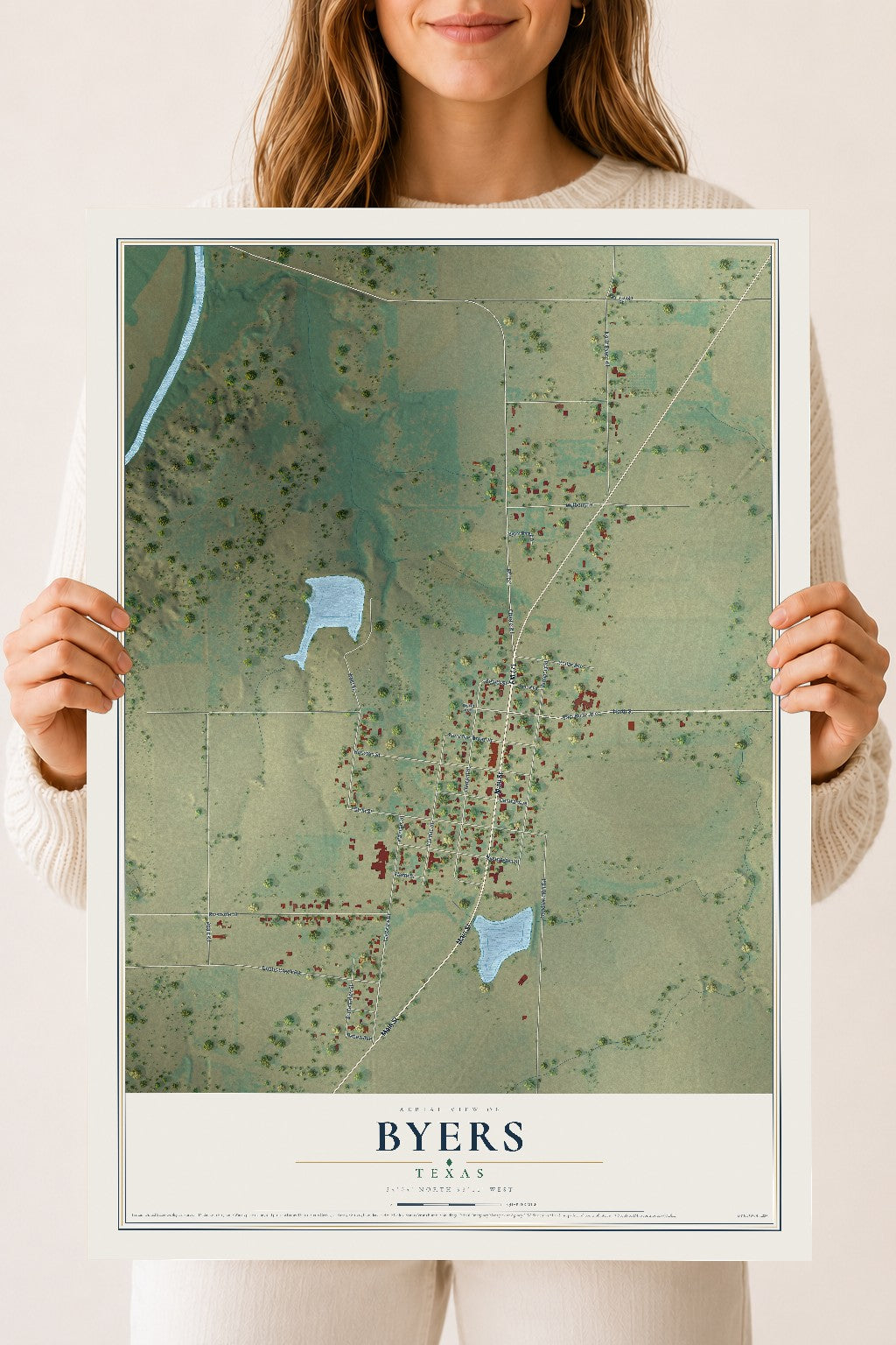 Map of Byers, Texas, 18 x 24 inch unframed archival matte print