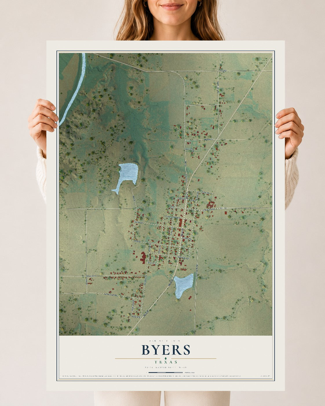 Map of Byers, Texas, 24 x 36 inch unframed archival matte print