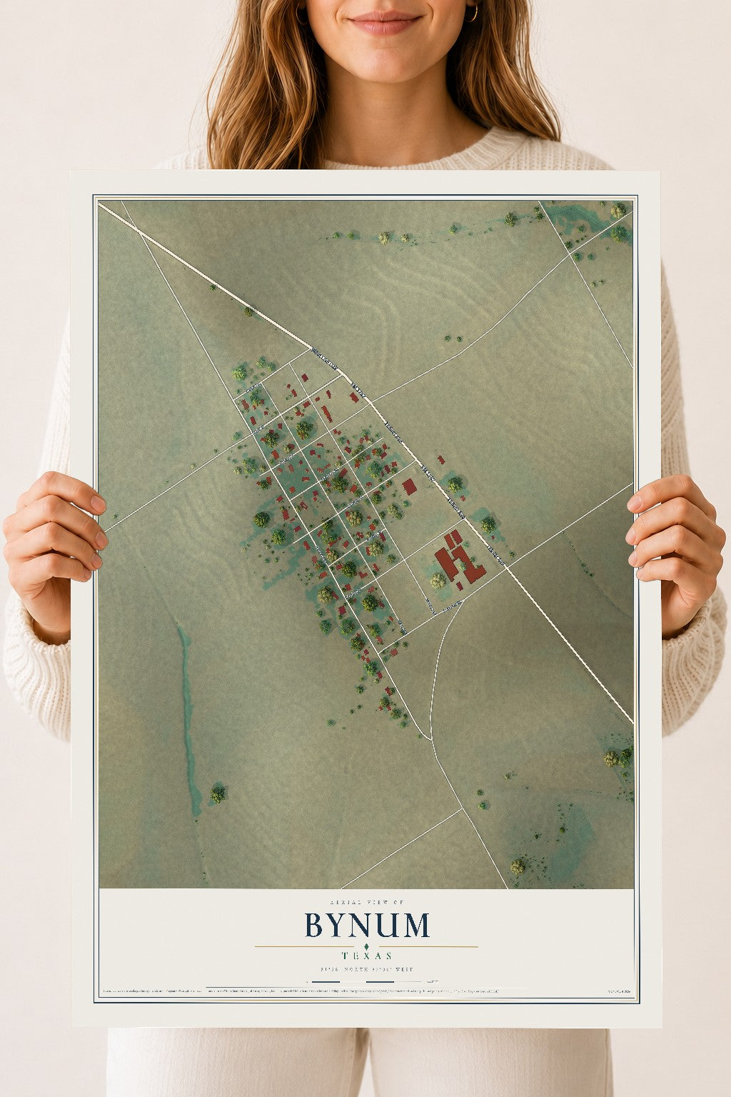 Map of Bynum, Texas, 18 x 24 inch unframed archival matte print