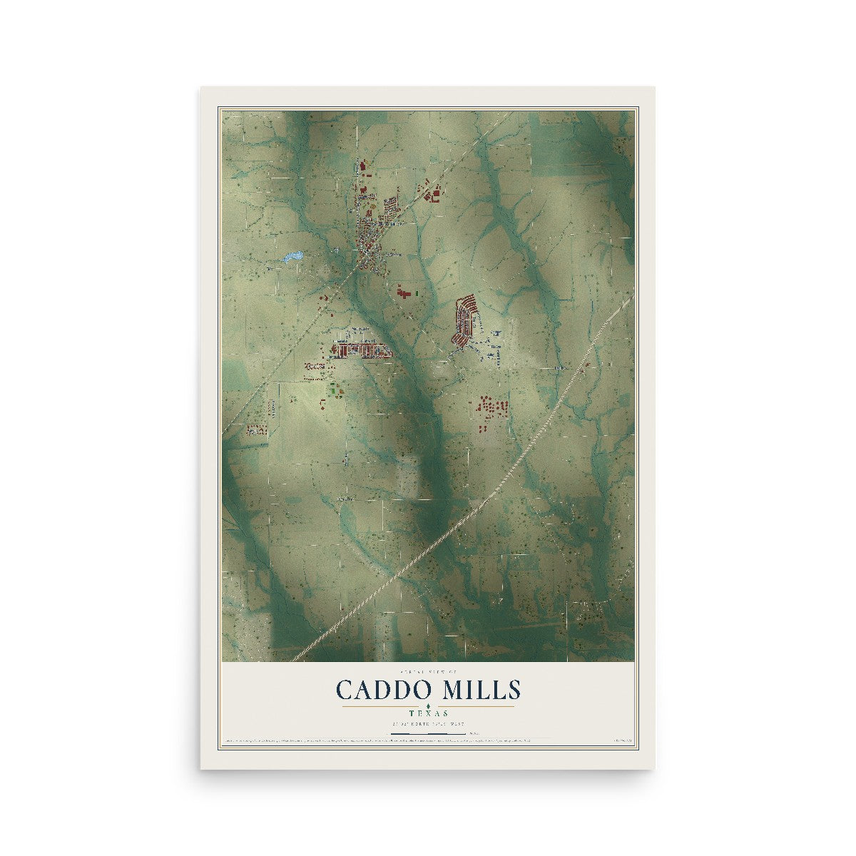 Map of Caddo Mills, Texas, 12 x 18 inch unframed archival matte print