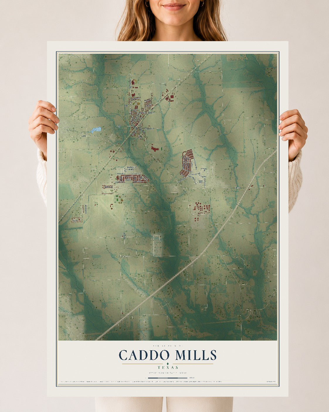 Map of Caddo Mills, Texas, 24 x 36 inch unframed archival matte print