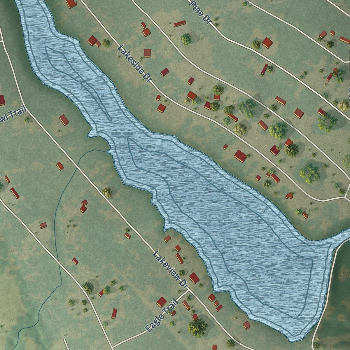 Close-up of the map of Cade Lakes, Texas print showing street and building detail