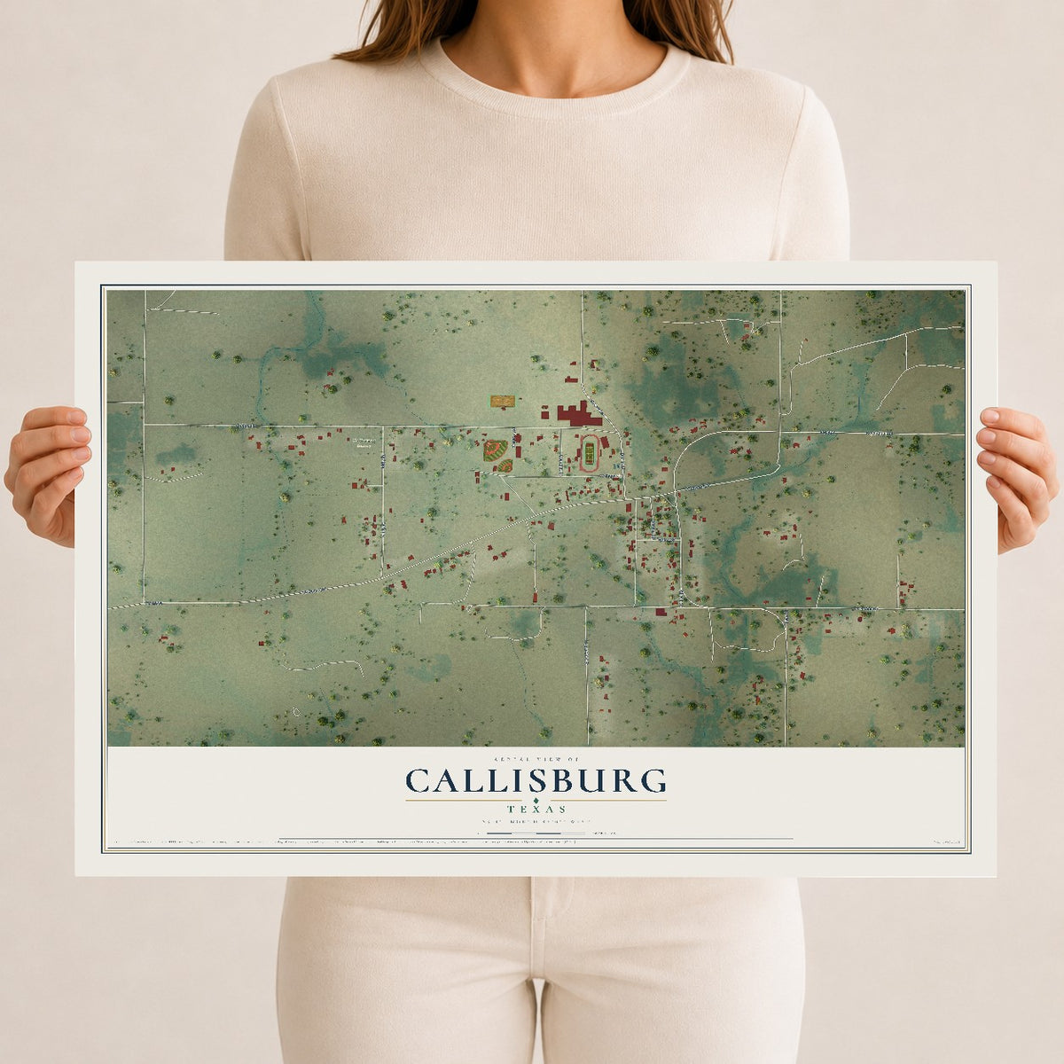 Map of Callisburg, Texas, 12 x 18 inch unframed archival matte print