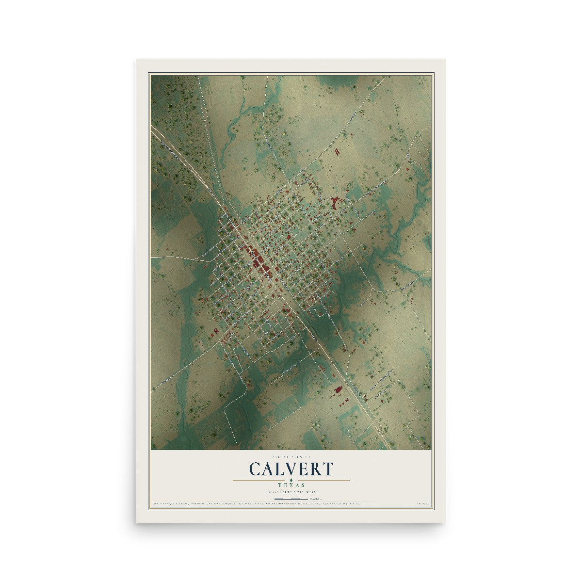 Map of Calvert, Texas, 12 x 18 inch unframed archival matte print