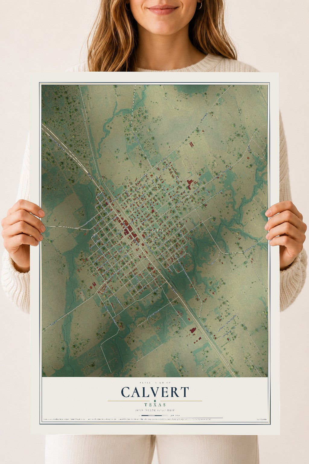 Map of Calvert, Texas, 18 x 24 inch unframed archival matte print