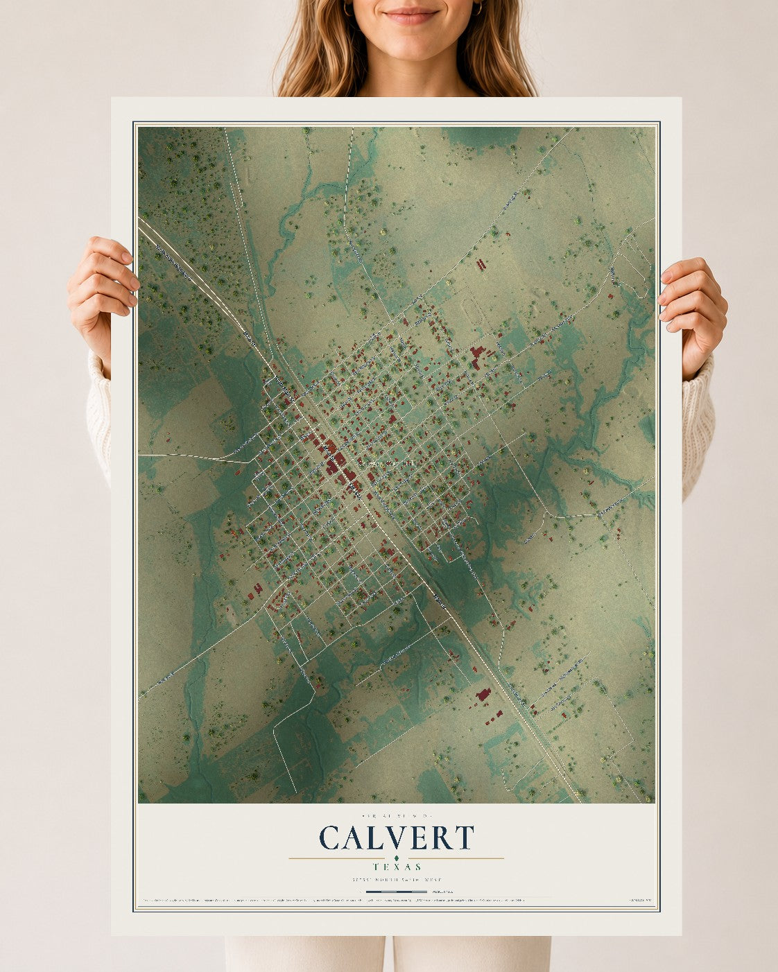 Map of Calvert, Texas, 24 x 36 inch unframed archival matte print
