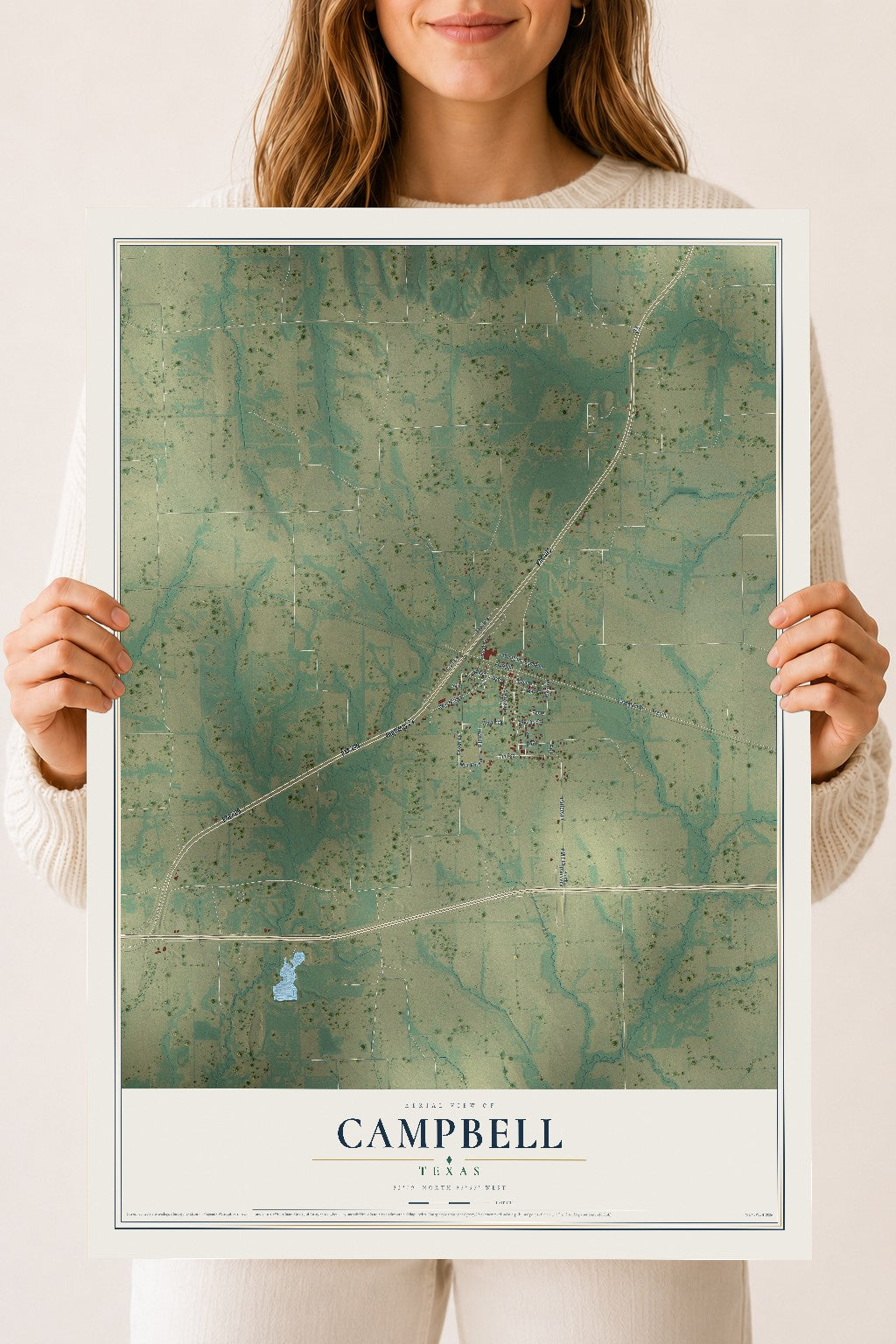 Map of Campbell, Texas, 18 x 24 inch unframed archival matte print