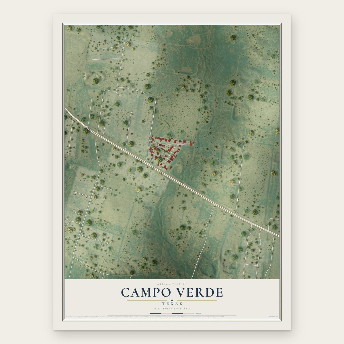 Campo Verde, Texas map print, the full design
