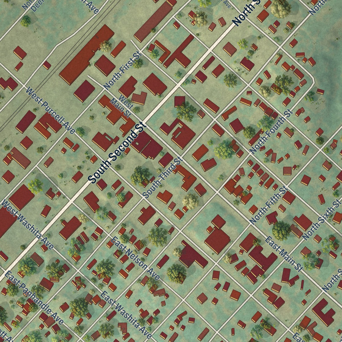 Close-up of the map of Canadian, Texas print showing street and building detail