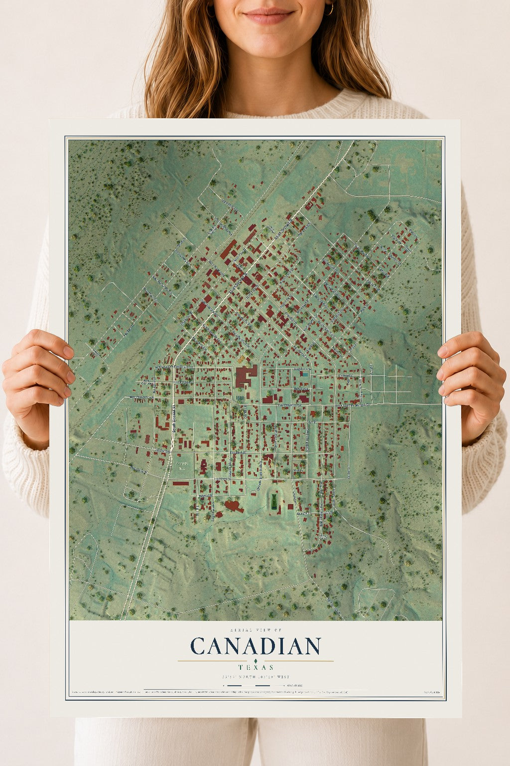 Map of Canadian, Texas, 18 x 24 inch unframed archival matte print