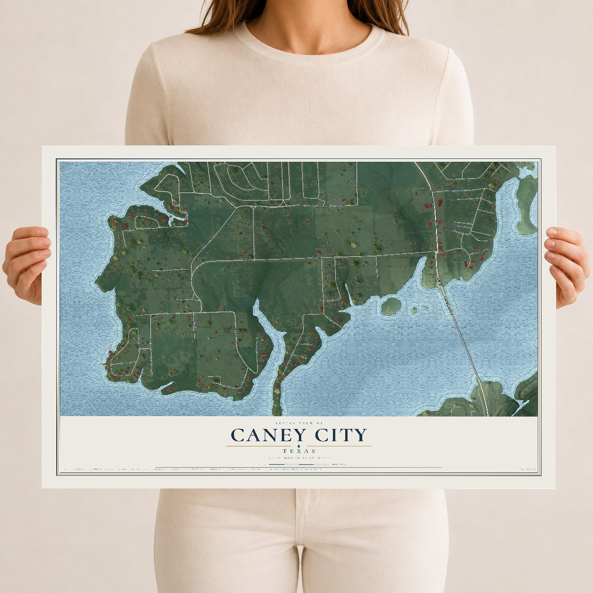 Map of Caney City, Texas, 12 x 18 inch unframed archival matte print