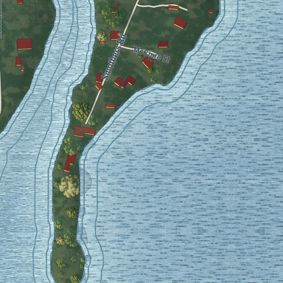 Second close-up of the map of Caney City, Texas print showing more streets and buildings
