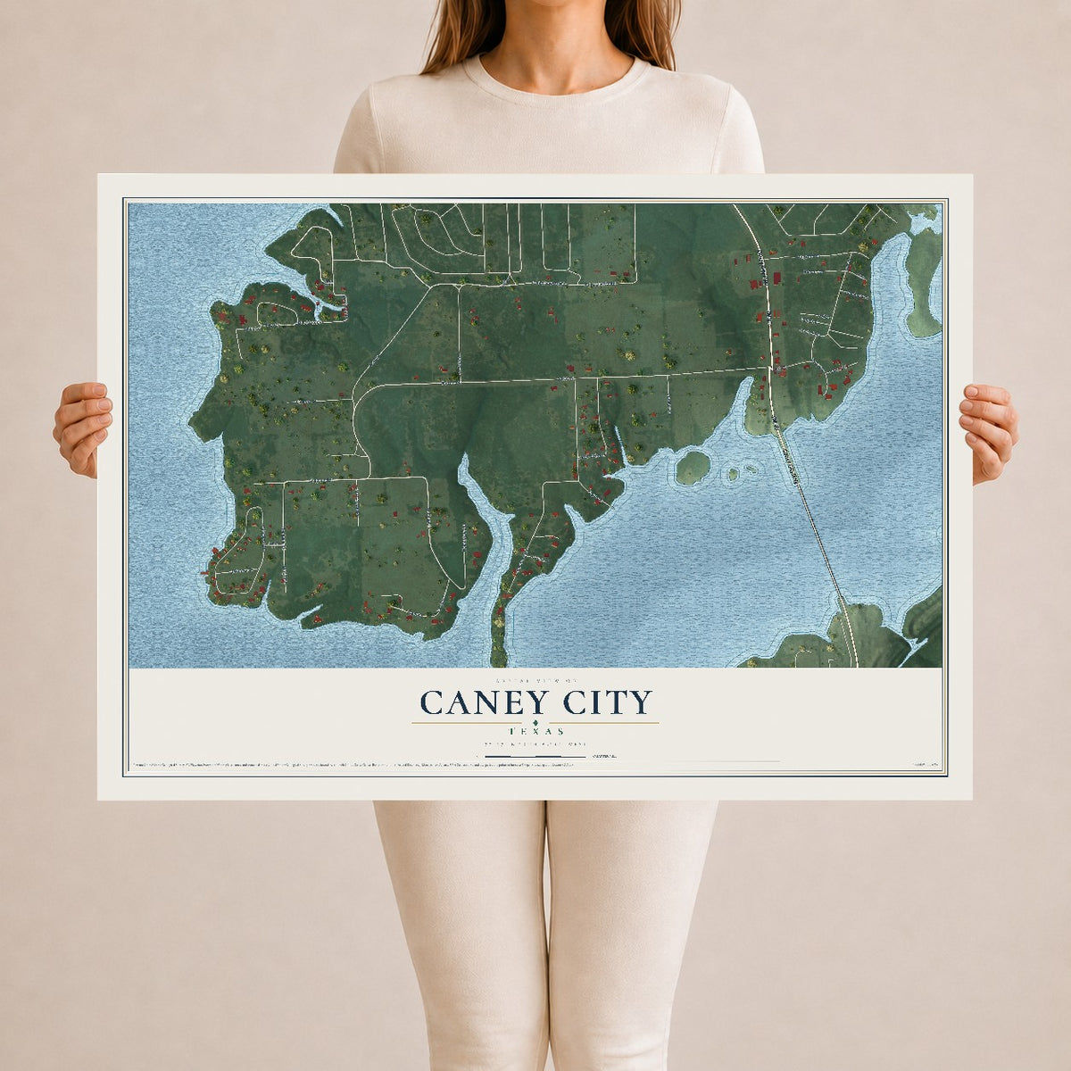 Map of Caney City, Texas, 24 x 36 inch unframed archival matte print