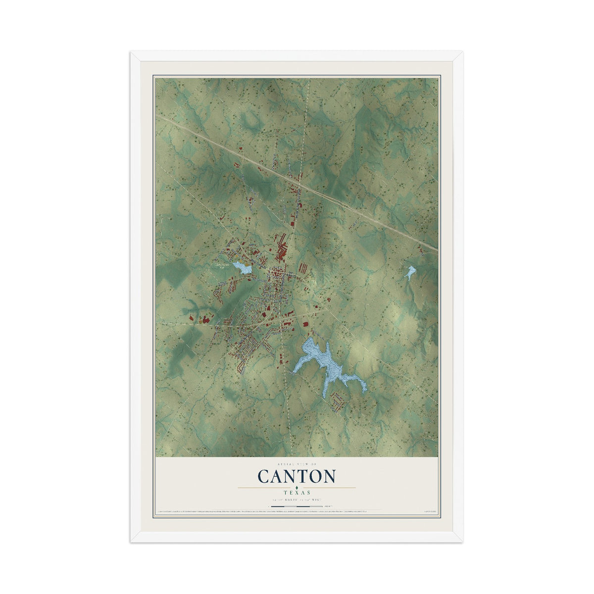 Map of Canton, Texas, 12 x 18 inch print in a white wood frame