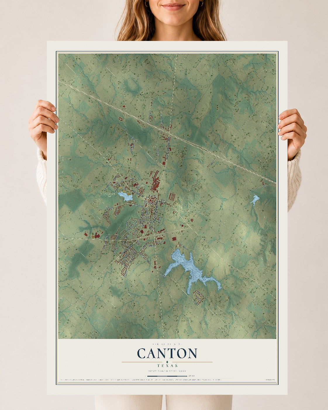 Map of Canton, Texas, 24 x 36 inch unframed archival matte print