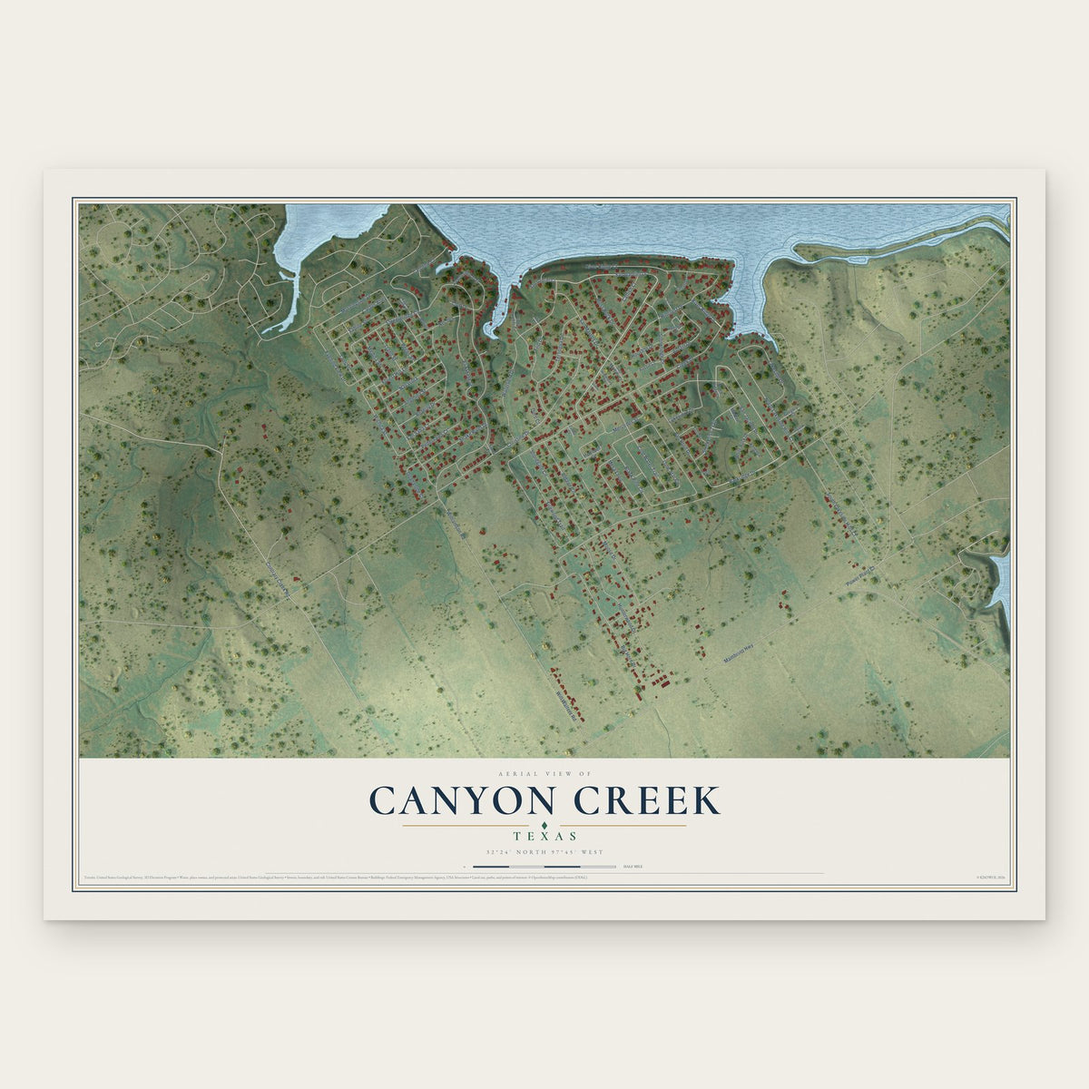 Canyon Creek, Texas map print, the full design