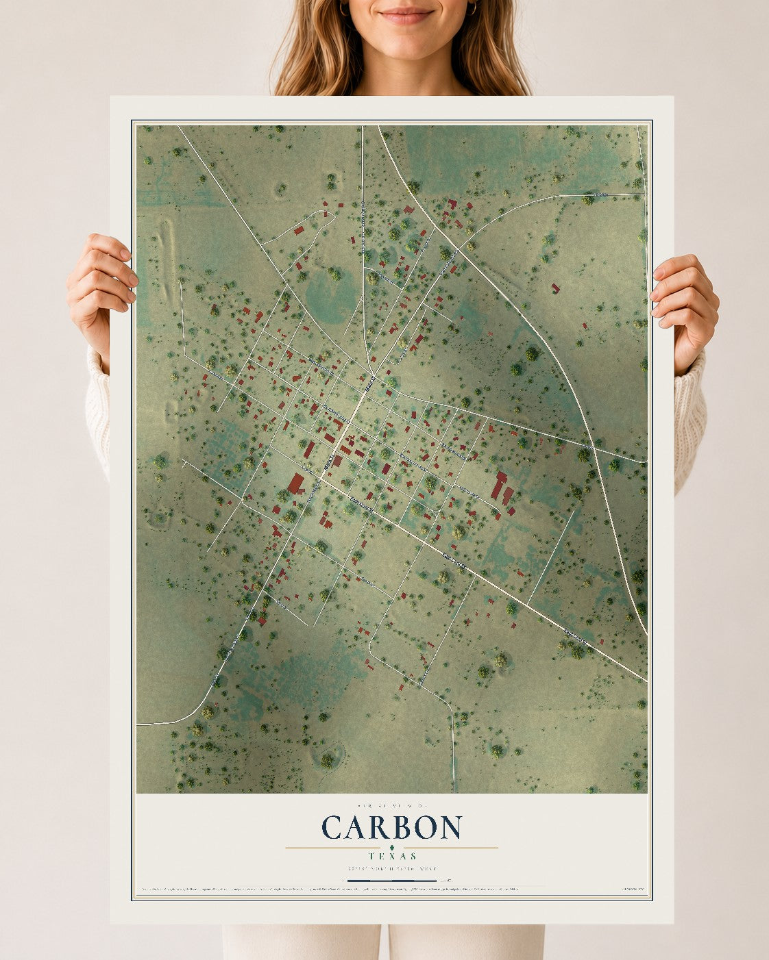 Map of Carbon, Texas, 24 x 36 inch unframed archival matte print